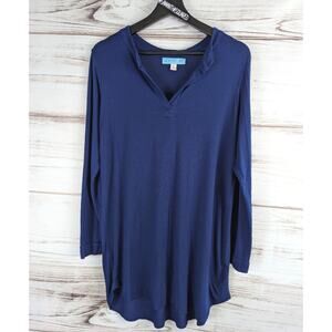 Diana Be Navy Blue Tunic Length Flower Jersey Top sz Large